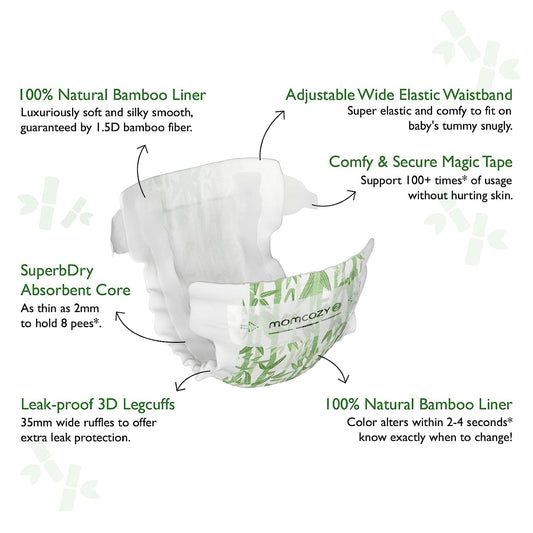 Momcozy Baby Diapers Size 4 Disposable Baby Diapers Bamboo Diapers Hypoallergenic for Sensitive Skin Infant Diapers Organic Diapers