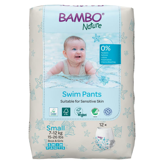 Bambo Nature Hypoallergenic Swim Pants Eco-Labeled Swim Diapers Double Leak Barriers - Small (120 Count)