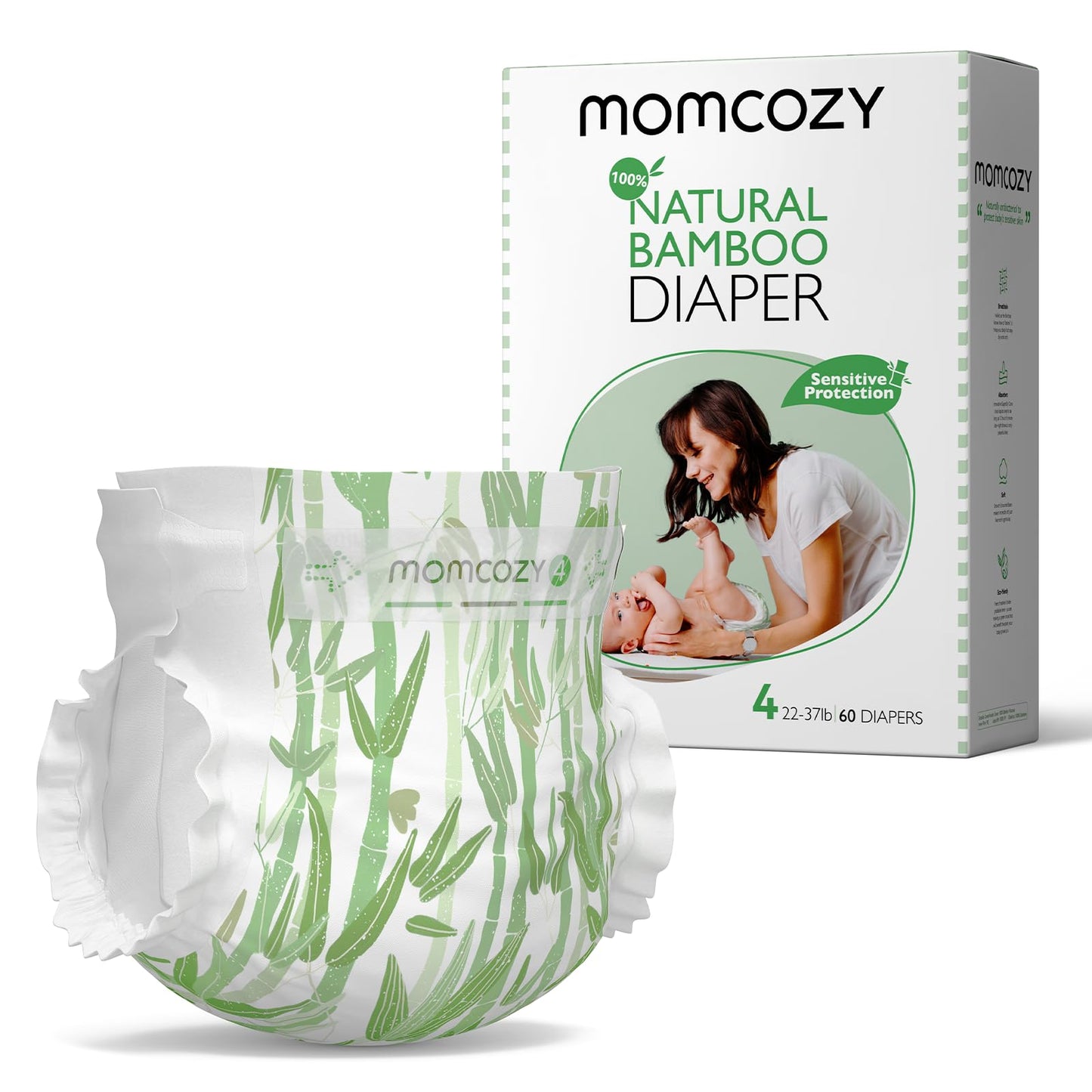 Бебешки пелени Momcozy, размер 4, за еднократна употреба, бамбукови, хипоалергенни, за чувствителна кожа, органични