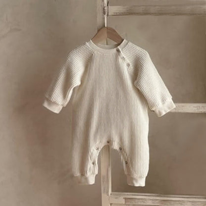 Waffle Cotton Long-Sleeved Baby Jumpsuit for All Seasons