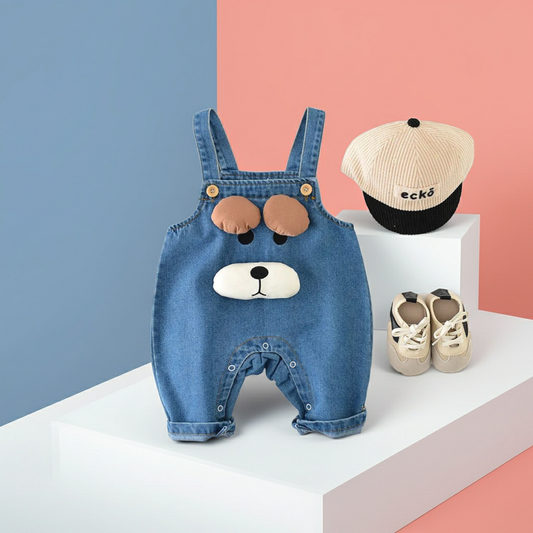 Little Cowboy Cartoon Denim Playsuit