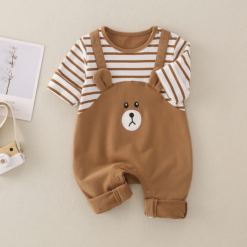 Teddy Stripe Newborn Romper