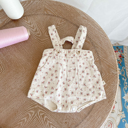Kids' Cozy Denim Floral Romper